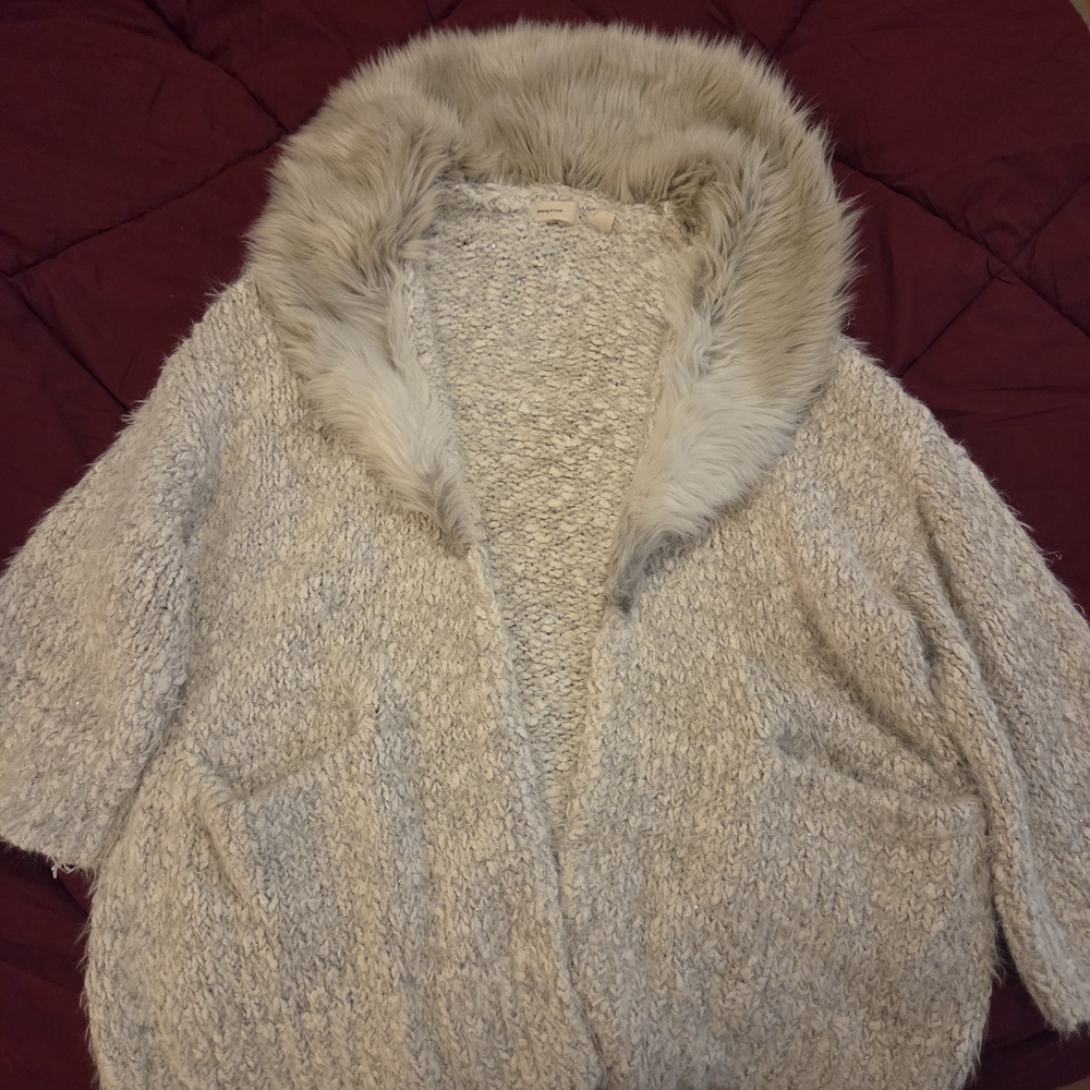 Supersoft Cozy Faux Fur Collar Sweater - Gray